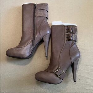 Aldo Taupe Heeled Boots with Buckle Detail